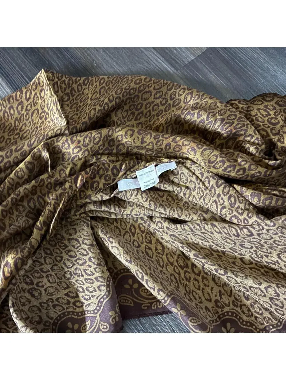 Vintage Victoria's Secret Silk Scarf Sarong Animal Print Beaded Corners Brown